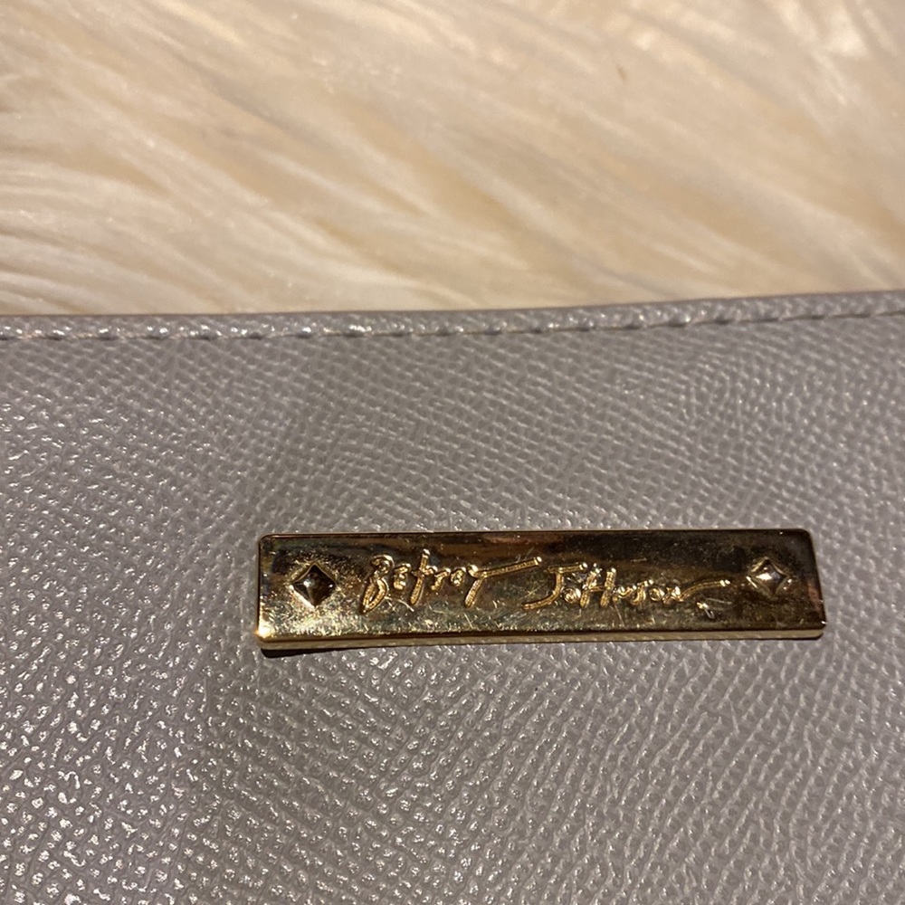 Betsey Johnson Grey Floral Blue Purple Purse Tote Bag with Wristlet - Picture 2 of 9